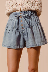 SO ME Flared Denim Shorts with Elasticized Waist DENIM OutfitFlow