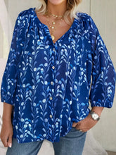 Botanical Print Button Up Shirt Dusty Blue OutfitFlow