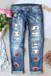 Distressed Football Straight Jeans Medium OutfitFlow