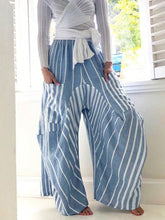 Striped Elastic Waist Wide Leg Pants Light Blue OutfitFlow