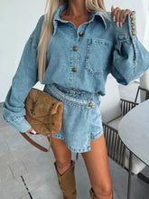 Button-Front Shirt and Mini Skirt Oversized Denim Set Medium OutfitFlow
