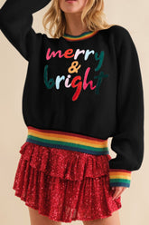 MERRY & BRIGHT Ribbed Round Neck Sweater Black OutfitFlow