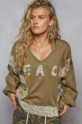POL Peace Patch Floral Long Sleeve Hoodie Olive OutfitFlow