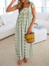 Printed Tie Shoulder Square Neck Midi Dress Light Green OutfitFlow