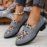 Leopard Point Toe Flat Slip-Ons Light Blue OutfitFlow
