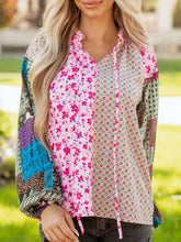 Boho Mixed Floral Drop Shoulder Bubble Sleeve Blouse Fuchsia Pink OutfitFlow