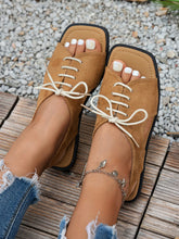 Casual Lace-Up Open Toe Flat Sandals Khaki OutfitFlow