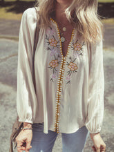 Floral Embroidered Textured Puff Sleeve Loose Shirt Ivory OutfitFlow