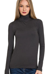Zenana Premium Microfiber Mock Neck Top BLACK OutfitFlow