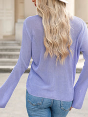 Lightweight V Neck Button Front Bell Sleeve Cardigan OutfitFlow