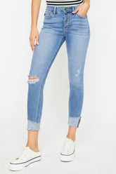 Kancan Distressed Cat's Whiskers Button Fly Jeans LIGHT OutfitFlow