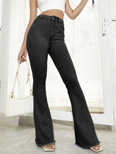Raw Hem High Waist Flare Jeans Black OutfitFlow