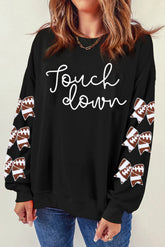 Letter Graphic Bow Long Sleeve Sweatshirt Black OutfitFlow