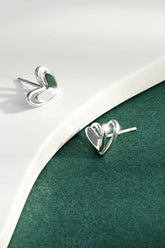 925 Sterling Silver Heart Stud Earrings Silver One Size OutfitFlow