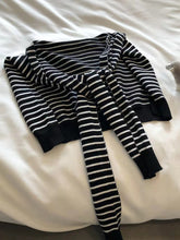 Striped Contrast Knit Top Black One Size OutfitFlow
