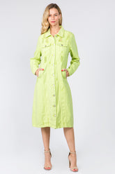 American Bazi Button Up Distressed Denim Dress Lime OutfitFlow