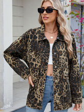 Leopard Button Up Drop Shoulder Denim Jacket Leopard OutfitFlow