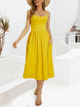 Scoop Neck Midi Dress with Pockets Yellow OutfitFlow