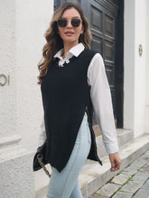 Frayed Hem Slit Sweater Vest Black OutfitFlow