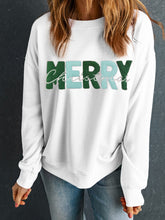 MERRY CHRISTMAS Contrast Long Sleeve Sweatshirt White OutfitFlow