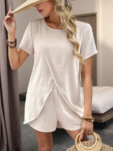 High-Low Round Neck Top and Shorts Set Apricot OutfitFlow