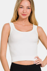Zenana Ribbed Round Neck Cropped Tank WHITE OutfitFlow