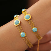 Turquoise Titanium Steel Bracelet Gold One Size OutfitFlow