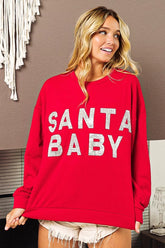 BiBi Santa Baby Lettering Christmas Sweatshirt RED OutfitFlow