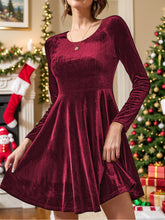 Round Neck Long Sleeve Knee Length Dress Burgundy OutfitFlow