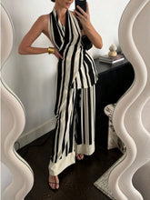Striped Halter Neck Top and Pants Two-Piece Set Black OutfitFlow