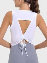 Millennia Drawstring Cutout Round Neck Active Tank White OutfitFlow