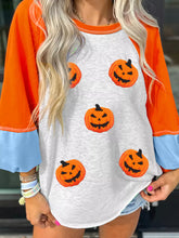 Halloween Pumpkin Print Long Sleeve T-Shirt Light Gray OutfitFlow