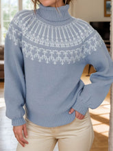 Contrast Turtleneck Long Sleeve Sweater Light Blue OutfitFlow