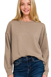 Zenana Scuba Round-neck Sweatshirts COCOA OutfitFlow
