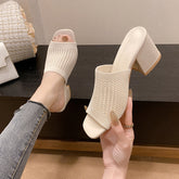 Block Heel Knit Sandals Ivory OutfitFlow