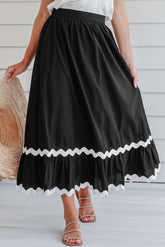 Contrast Trim Elastic Waist Skirt Black OutfitFlow