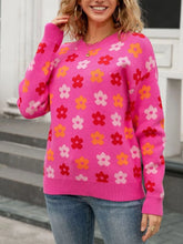 Floral Crew Neck Sweater Rose Red Trendsi