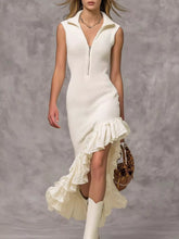 Asymmetrical Ruffle Hem Sleeveless Knit Dress Apricot Trendsi