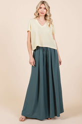 Mittoshop Pleated Wide Leg Pants Hunter Green OutfitFlow