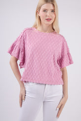 VERY J Full Size Texture Ruffle Short Sleeve Top Orchid OutfitFlow