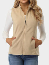 Zip Up Turtleneck Vest with Pockets Tan OutfitFlow