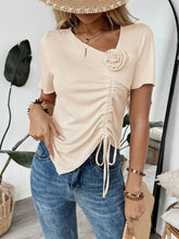 Flower Drawstring Ruched Front Top Tan OutfitFlow