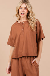 Ces Femme Half Button Half Sleeve Top and Pants Set Caramel OutfitFlow