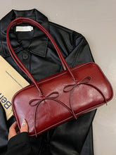 PU Leather Bow Trim Shoulder Bag Burgundy One Size OutfitFlow
