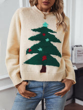 Christmas Tree Round Neck Raglan Sleeve Sweater Tan OutfitFlow