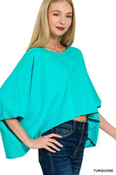 Zenana Premium Cotton Oversized Round Neck Box T-Shirt TURQUOISE ONE SIZE OutfitFlow