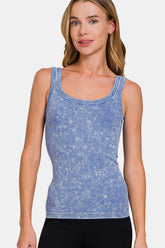 Zenana Ribbed Scoop Neck Tank Light Indigo OutfitFlow