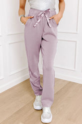 Drawstring Pants with Pockets Pink Purple OutfitFlow