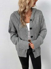 Button-Down Long Sleeve Hooded Sweater Gray OutfitFlow