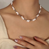 Freshwater Pearl Titanium Steel Bead Necklace Silver One Size OutfitFlow